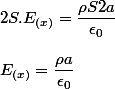
 \\ 2S.E_{(x)}=\dfrac{\rho S 2a}{\epsilon _0}
 \\ 
 \\ E_{(x)}= \dfrac{\rho a}{\epsilon _0}
 \\ 